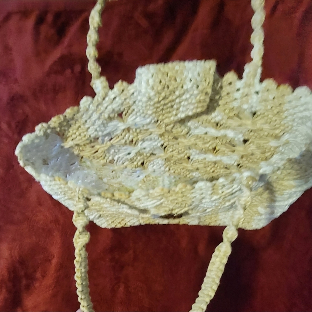 ๐ฅ6XHP๐ฅ9-21-23,4-5,4-19,5-25-24๐ฅ๐ฅNWOT WOMENS MACRAME KNIT BAG WHITE AND KHAKI - Picture 3 of 5